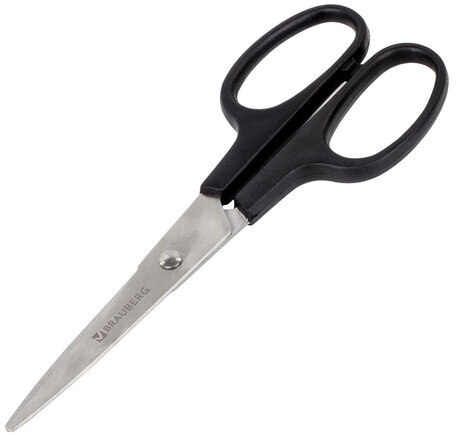 Ножницы BRAUBERG "Standard" 160 мм, черные, классической формы, 2-х сторонняя заточка, 237095