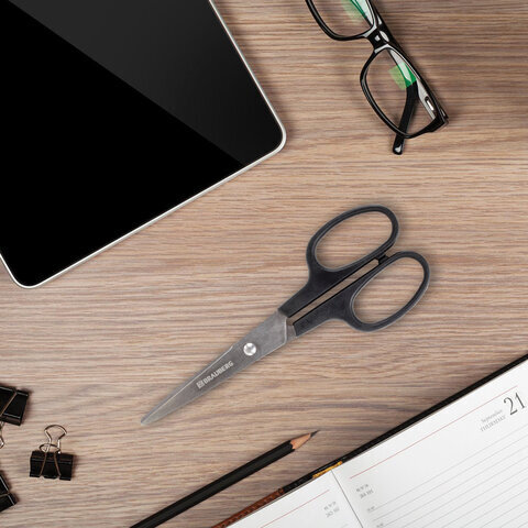 Ножницы BRAUBERG "Standard" 160 мм, черные, классической формы, 2-х сторонняя заточка, 237095