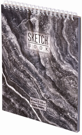 Скетчбук, серая бумага 120 г/м2, 170х195 мм, 30 л., гребень, подложка, цветная фольга, "Мрамор", 98689