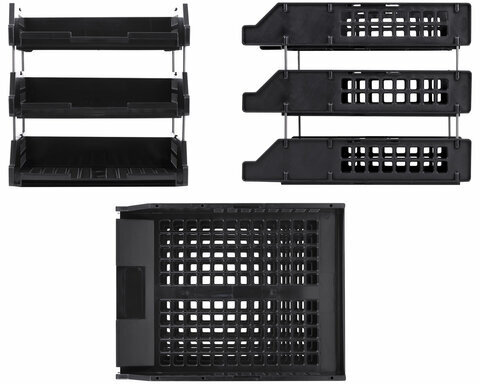 Лотки горизонтальные для бумаг, КОМПЛЕКТ 3 шт., 334х255х271 мм, черный, BRAUBERG GRAND OFFICE, 238109, ЛТ112