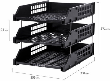 Лотки горизонтальные для бумаг, КОМПЛЕКТ 3 шт., 334х255х271 мм, черный, BRAUBERG GRAND OFFICE, 238109, ЛТ112