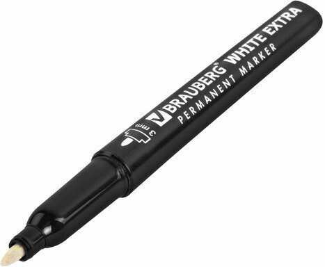 Маркер перманентный BRAUBERG WHITE EXTRA, БЕЛЫЙ, круглый наконечник 3 мм, 152488