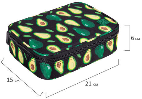 Пенал-косметичка BRAUBERG БОЛЬШОЙ, 1 отделение, 1 откидная планка, ткань, 21x15x6 см, "Avocado", 270706