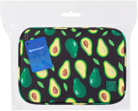 Пенал-косметичка BRAUBERG БОЛЬШОЙ, 1 отделение, 1 откидная планка, ткань, 21x15x6 см, "Avocado", 270706