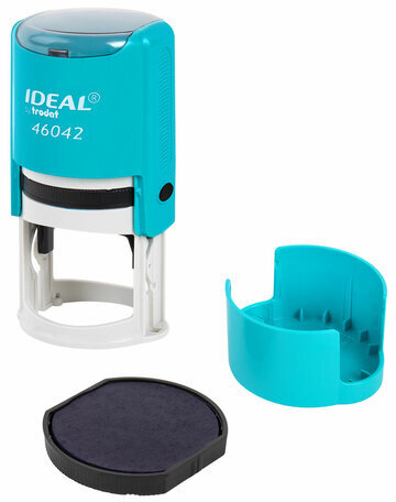 Оснастка для печатей оттиск D=42 мм, синий, TRODAT IDEAL 46042, корпус БИРЮЗОВЫЙ, крышка, подушка,198959