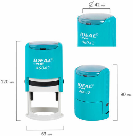 Оснастка для печатей оттиск D=42 мм, синий, TRODAT IDEAL 46042, корпус БИРЮЗОВЫЙ, крышка, подушка,198959