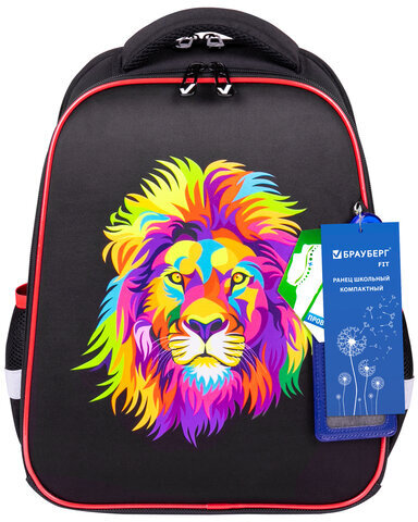 Ранец BRAUBERG FIT, 2 отделения, "Colorful lion", 38х27х14 см, 270618