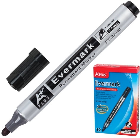 Маркер перманентный (нестираемый) BEIFA (Бэйфа) "A Plus", ЧЕРНЫЙ, круглый наконечник, 2,5 мм, PY237800-BK