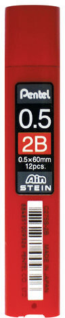 Грифели запасные 0,5 мм, 2B, PENTEL (Япония), КОМПЛЕКТ 12 штук, "Ain Stein", C275S-2B