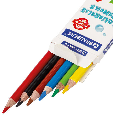 Карандаши цветные акварельные BRAUBERG PREMIUM AQUARELLE, 6 цветов, грифель мягкий 4 мм, 181670.
