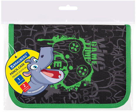 Пенал BRAUBERG, 1 отделение, 2 откидные планки, полиэстер, 21х14 см, "Game time", 272321