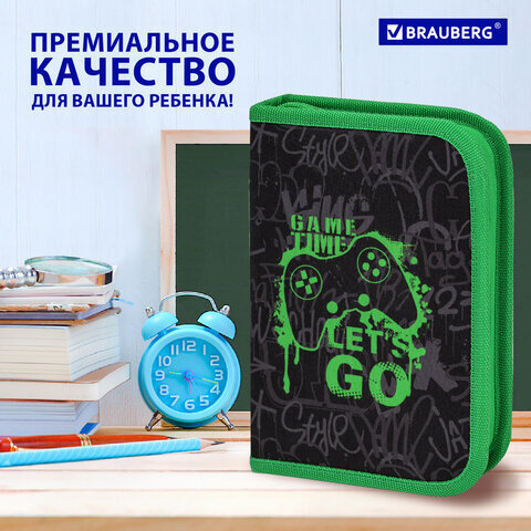 Пенал BRAUBERG, 1 отделение, 2 откидные планки, полиэстер, 21х14 см, "Game time", 272321