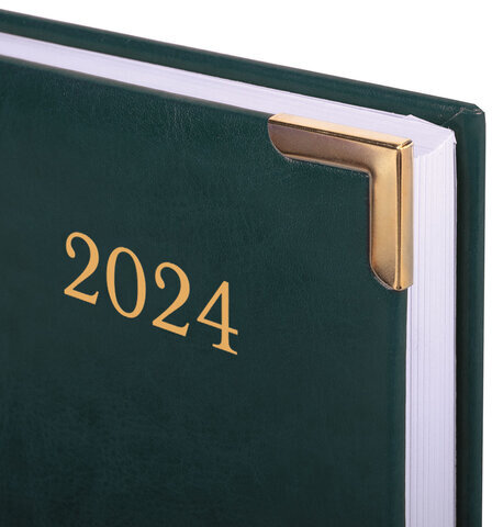 Ежедневник датированный 2024 А5 138x213 мм BRAUBERG "Senator", под кожу, зеленый, 114885