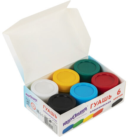 Гуашь ЮНЛАНДИЯ "ЮНЫЙ ВОЛШЕБНИК", 6 цветов по 20 мл, высшее качество, 191331