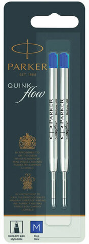 Стержень шариковый PARKER "Quinkflow", КОМПЛЕКТ 2 шт., металлический, 98 мм, узел 1 мм, блистер, синий, 1950373