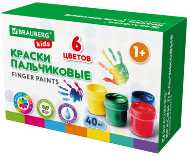 Краски пальчиковые для малышей от 1 года, КЛАССИКА, 6 цветов по 40 мл, BRAUBERG KIDS, 192396