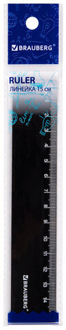 Линейка пластиковая 15 см BRAUBERG, непрозрачная, черная, 210774