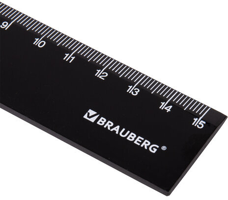 Линейка пластиковая 15 см BRAUBERG, непрозрачная, черная, 210774