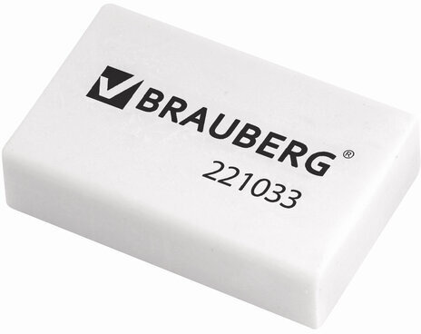 Ластик BRAUBERG, 26х17х7 мм, белый, прямоугольный, 221033