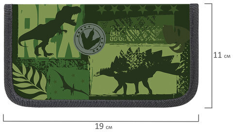 Пенал ПИФАГОР, 2 отделения, ламинированный картон, 19х11 см, "Dinoland", 271535
