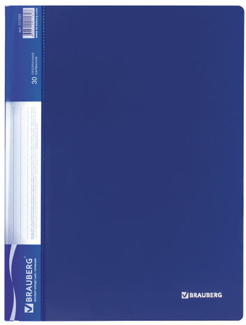 Папка 30 вкладышей BRAUBERG стандарт, синяя, 0,6 мм, 221599