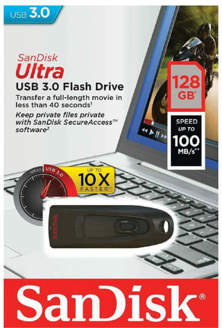 Флеш-диск 128 GB, SANDISK Cruzer Ultra, USB 3.0, черный, SDCZ48-128G-U46