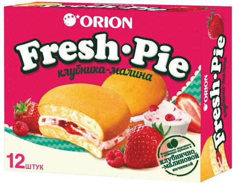 Печенье ORION "Fresh-Pie Strawberry-raspberry", клубника-малина, 300 г (12 штук х 25 г), О0000017465