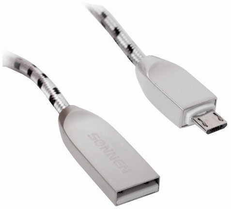 Кабель USB 2.0-micro USB, 1 м, SONNEN Premium, медь, передача данных и быстрая зарядка, 513125