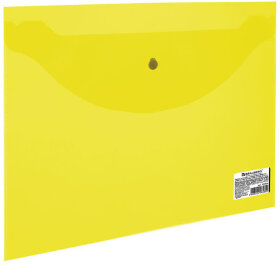 Папка-конверт с кнопкой МАЛОГО ФОРМАТА (240х190 мм), А5, прозрачная, желтая, 0,18 мм, BRAUBERG, 224028