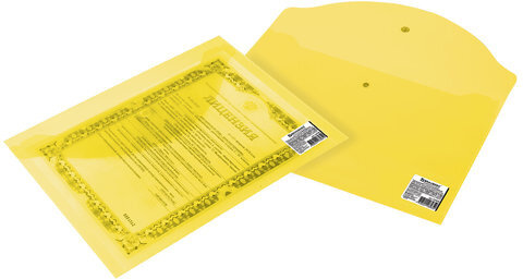 Папка-конверт с кнопкой МАЛОГО ФОРМАТА (240х190 мм), А5, прозрачная, желтая, 0,18 мм, BRAUBERG, 224028