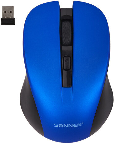 Мышь беспроводная с бесшумным кликом SONNEN V18, USB, 800/1200/1600 dpi, 4 кнопки, синяя, 513515