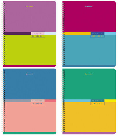 Тетради КОМПЛЕКТ 4 шт., А5, 96 л., BRAUBERG гребень, клетка, глянцевый лак, "Color", 404403