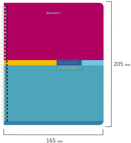 Тетради КОМПЛЕКТ 4 шт., А5, 96 л., BRAUBERG гребень, клетка, глянцевый лак, "Color", 404403