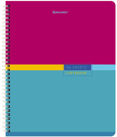 Тетради КОМПЛЕКТ 4 шт., А5, 96 л., BRAUBERG гребень, клетка, глянцевый лак, "Color", 404403