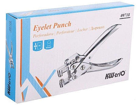 Дырокол на 1 отверстие для установки люверса (225143), диаметр отверстия 5 мм, до 30 листов, хром, KW-trio, 9718, -9718