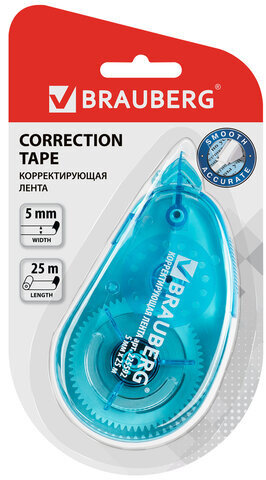 Корректирующая лента BRAUBERG "Maxi", увеличенная длина 5 мм х 25 м, белый/синий корпус, блистер, 225592