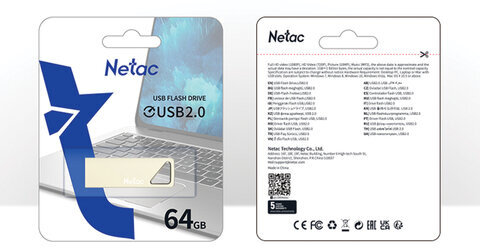 Флеш-диск 64 GB NETAC U326, USB 2.0, металлический корпус, серебристый, NT03U326N-064G-20PN