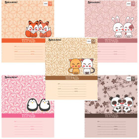 Тетрадь 12 л. BRAUBERG, линия, обложка картон, ПАРОЧКА, 104778