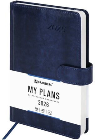 Ежедневник датированный 2026 А5 138x213 мм, BRAUBERG "Legend", под кожу, застежка, синий, 117067