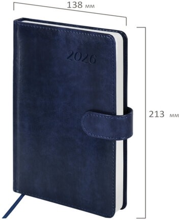 Ежедневник датированный 2026 А5 138x213 мм, BRAUBERG "Legend", под кожу, застежка, синий, 117067