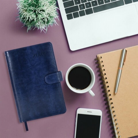 Ежедневник датированный 2026 А5 138x213 мм, BRAUBERG "Legend", под кожу, застежка, синий, 117067