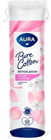 Ватные диски КОМПЛЕКТ 120 шт., AURA, двусторонние, 13116