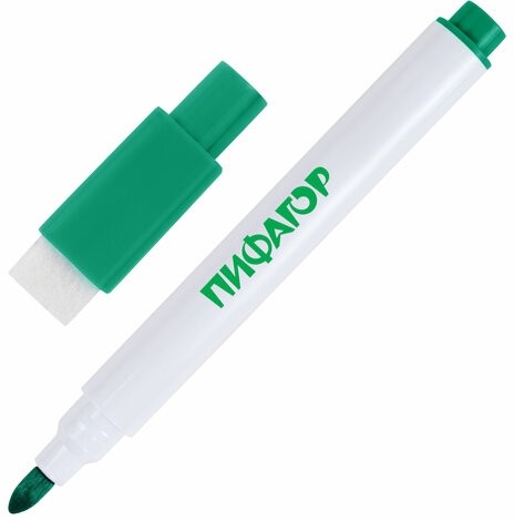 Маркеры стираемые 2 мм для белой доски и планера со стирателем НАБОР 12 ЦВЕТОВ, ПИФАГОР, 152565