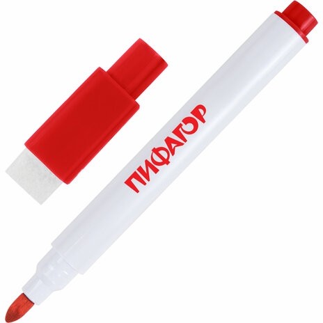 Маркеры стираемые 2 мм для белой доски и планера со стирателем НАБОР 12 ЦВЕТОВ, ПИФАГОР, 152565