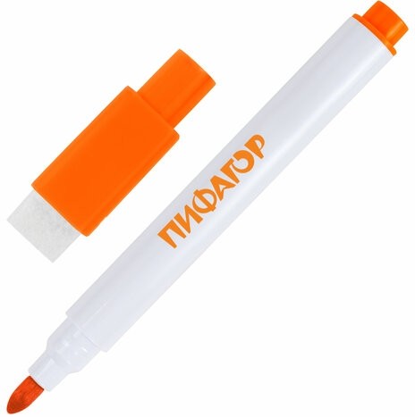 Маркеры стираемые 2 мм для белой доски и планера со стирателем НАБОР 12 ЦВЕТОВ, ПИФАГОР, 152565