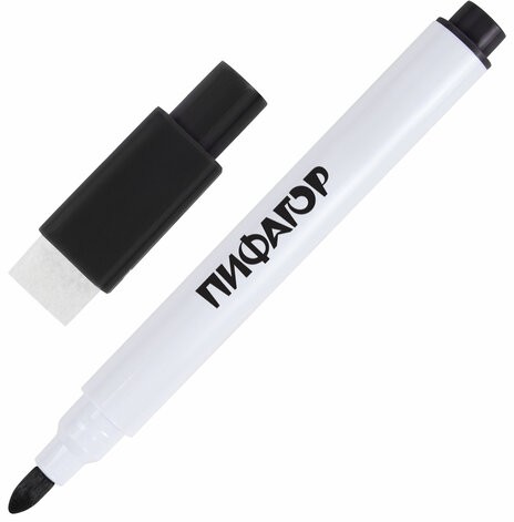 Маркеры стираемые 2 мм для белой доски и планера со стирателем НАБОР 12 ЦВЕТОВ, ПИФАГОР, 152565