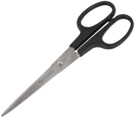 Ножницы BRAUBERG "Standard" 180 мм, черные, классической формы, 2-х сторонняя заточка, 237096