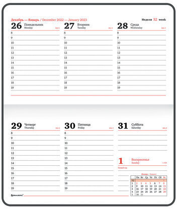 Еженедельник датированный 2023 МАЛЫЙ ФОРМАТ 95х155 мм А6, BRAUBERG "Rainbow", под кожу, красный, 113968