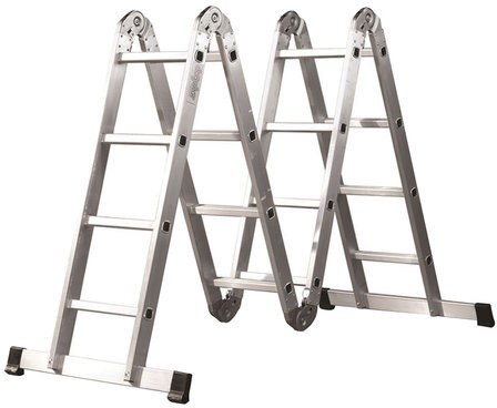 Лестница-трансформер алюминиевая 4х4 ступеней, высота 4,5 м (4 секции по 1,27 м), нагрузка 150 кг, вес 12,9 кг, 511444