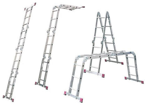 Лестница-трансформер алюминиевая 4х4 ступеней, высота 4,5 м (4 секции по 1,27 м), нагрузка 150 кг, вес 12,9 кг, 511444